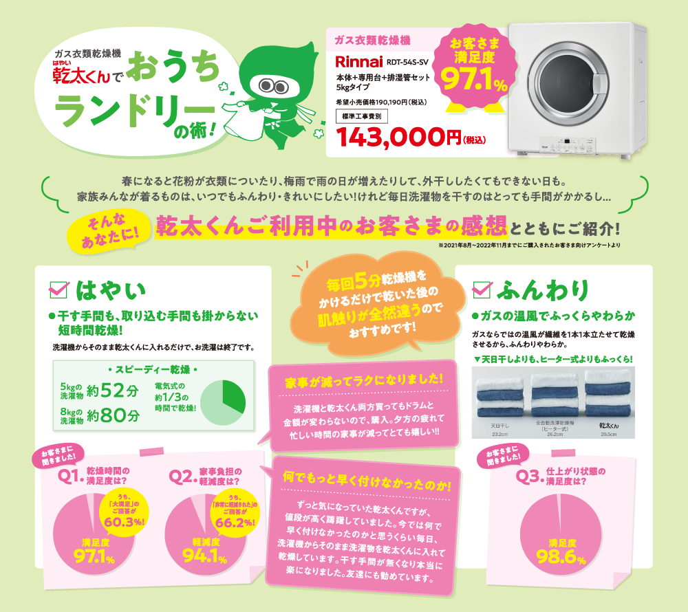 ガス衣類乾燥機 乾太くん